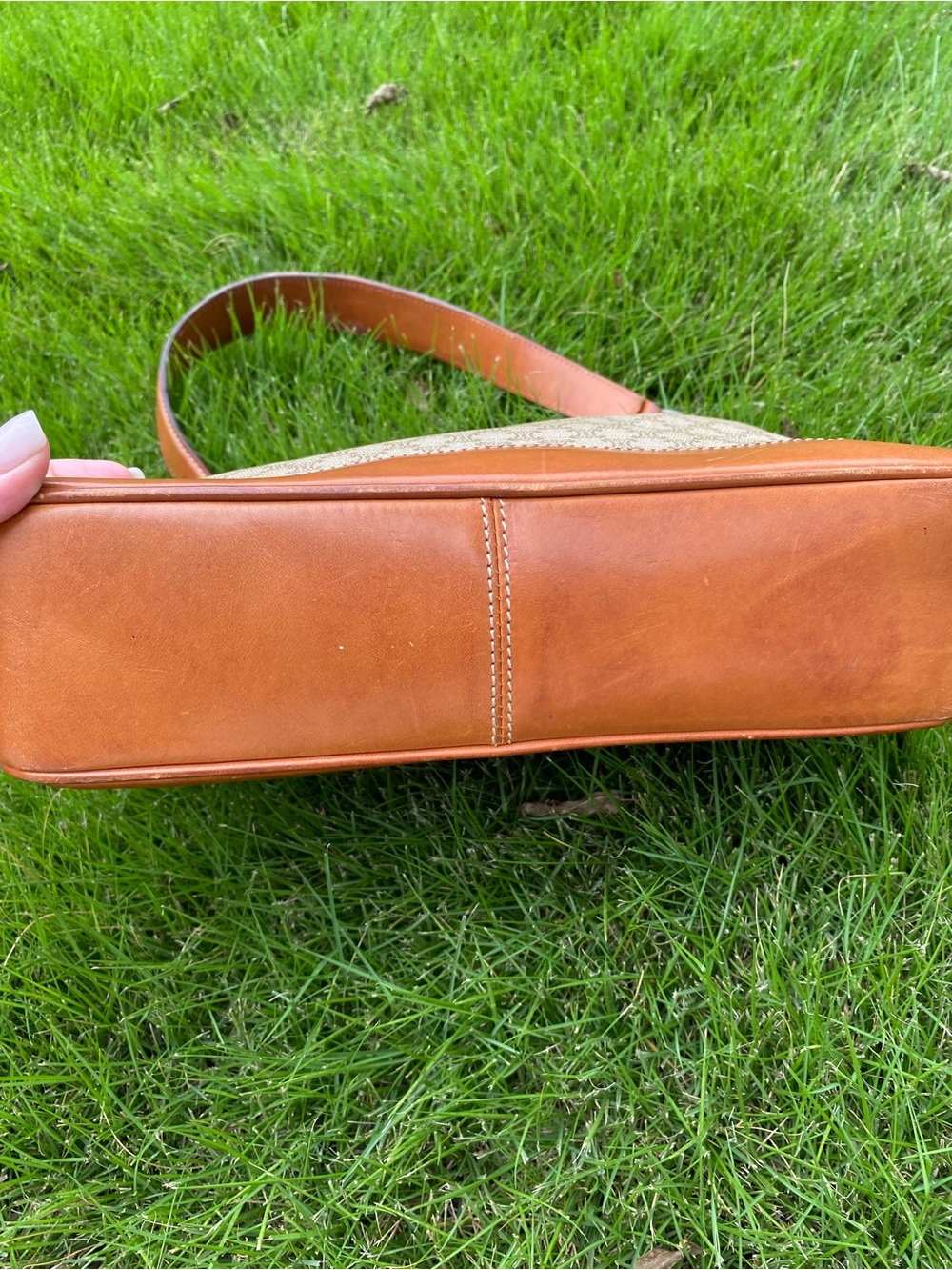 Celine Brown Leather & Beige Canvas Shoulder Bag - Picture 3 of 9